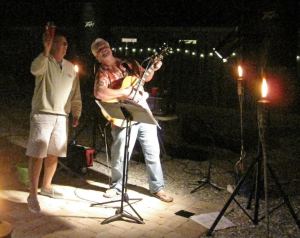 Rich "Schooner" McGuire playing a house party at the house of Sarasota Bay Parrot Heads' president on Siesta Key.